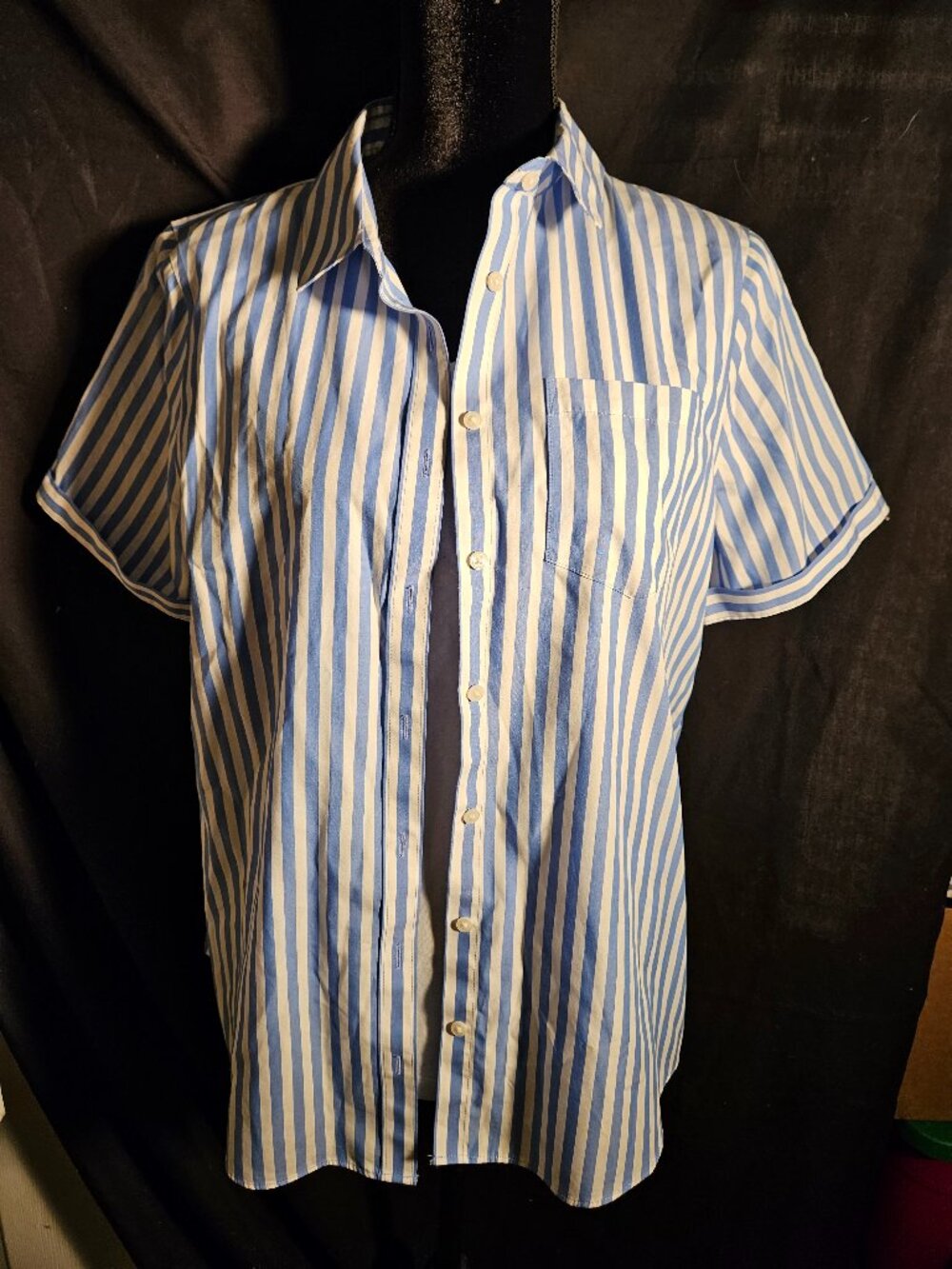Women's Summer Stripe Short Sleeve Blouse from Land's End Sz M Medium